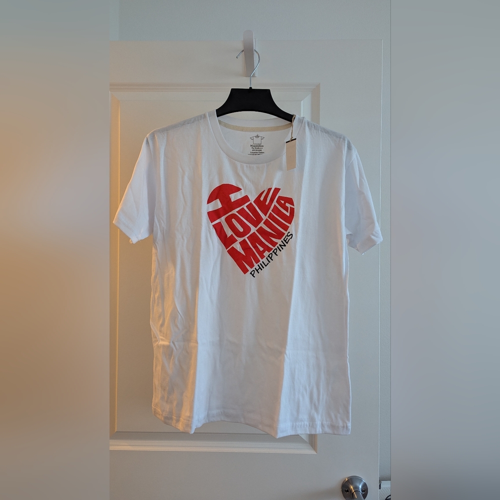 White T-Shirt with Red Love Manila Graphic